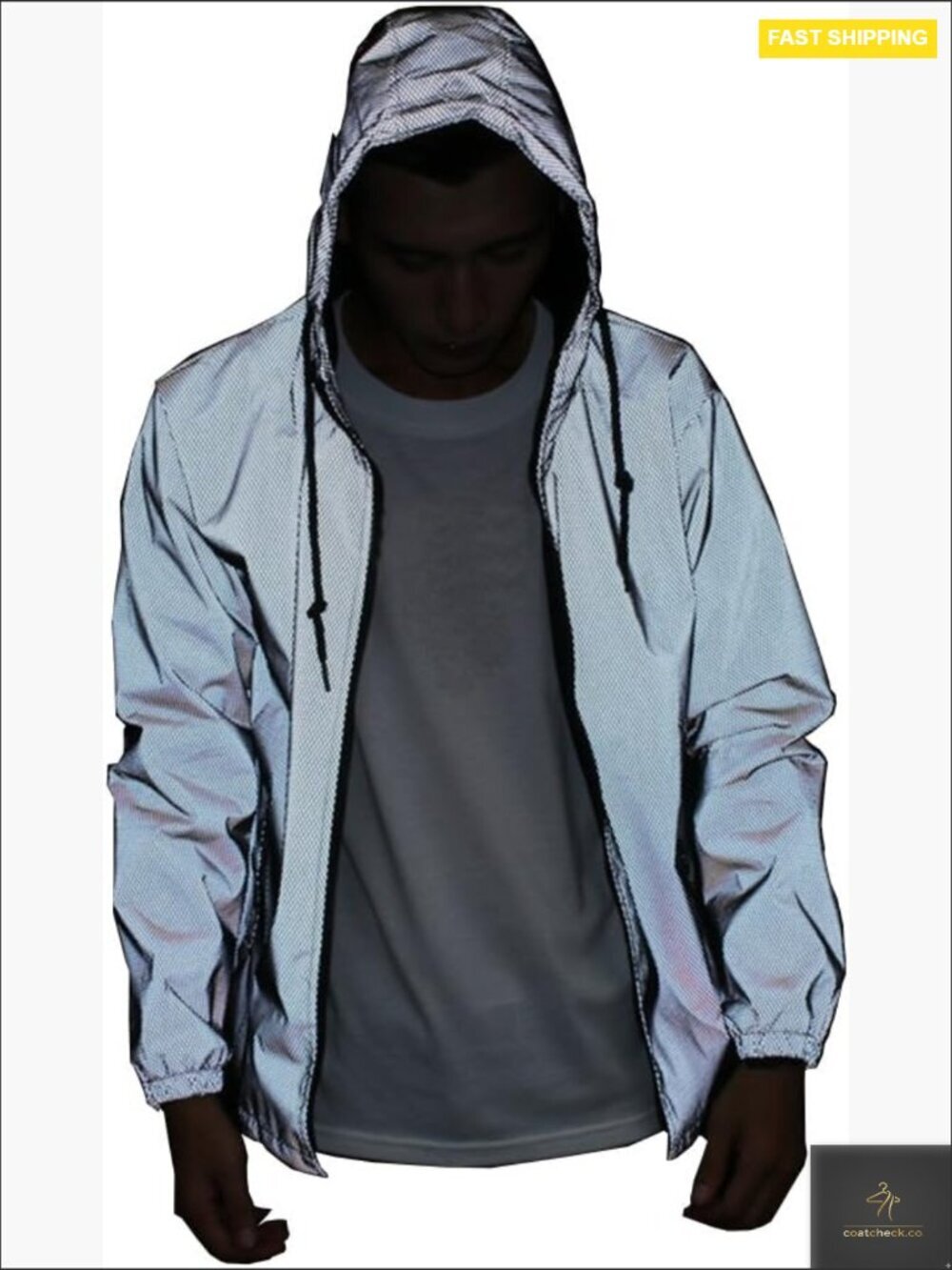 Reflective Hooded Jacket Windbreaker Night Safety Cycling Coat Unisex